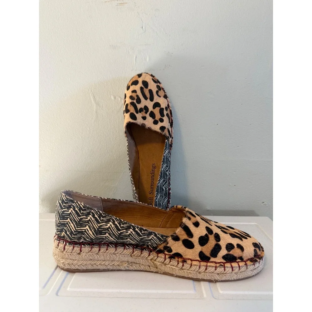 Soft Surroundings Leopard boho Espadrille Flats Tan Black Red whimsi resort y 9M